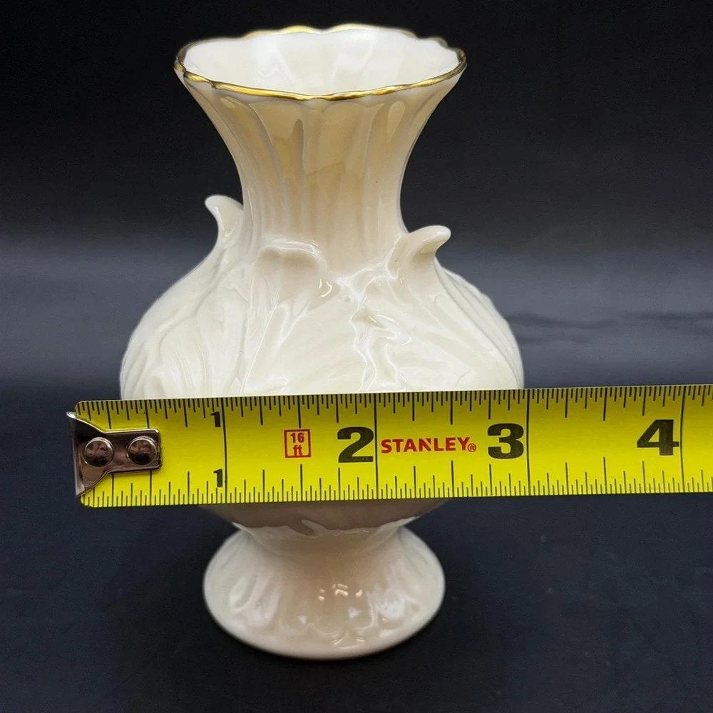 Vtg Lenox 2pc Mixed Lot Ivory Cream 24K Gold Bud Vase Grape Harvest Mini Pitcher